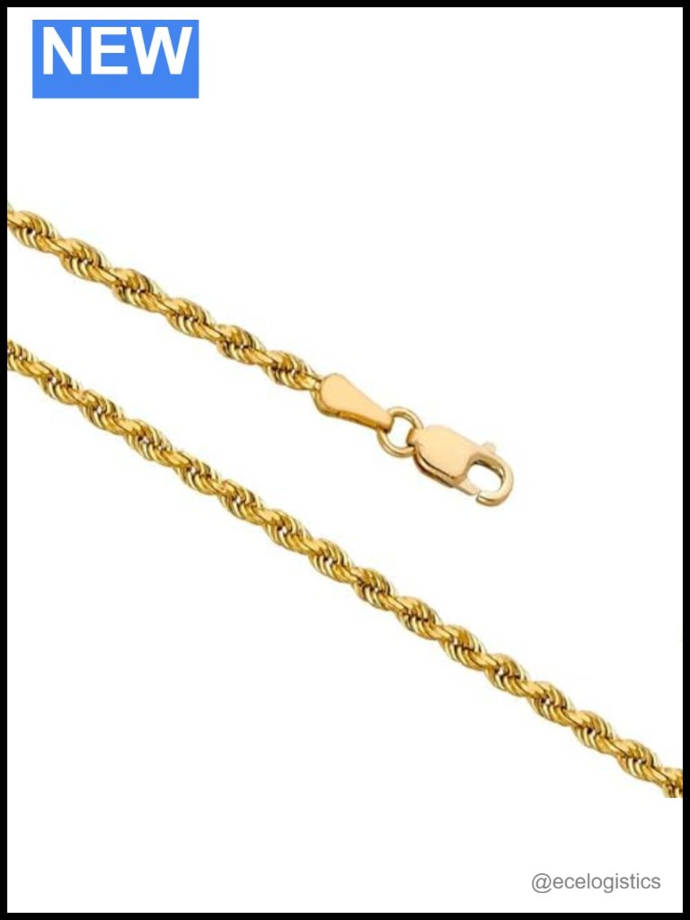 14k Real Yellow Gold Solid Rope Chain Necklace Lobster Claw Clasp